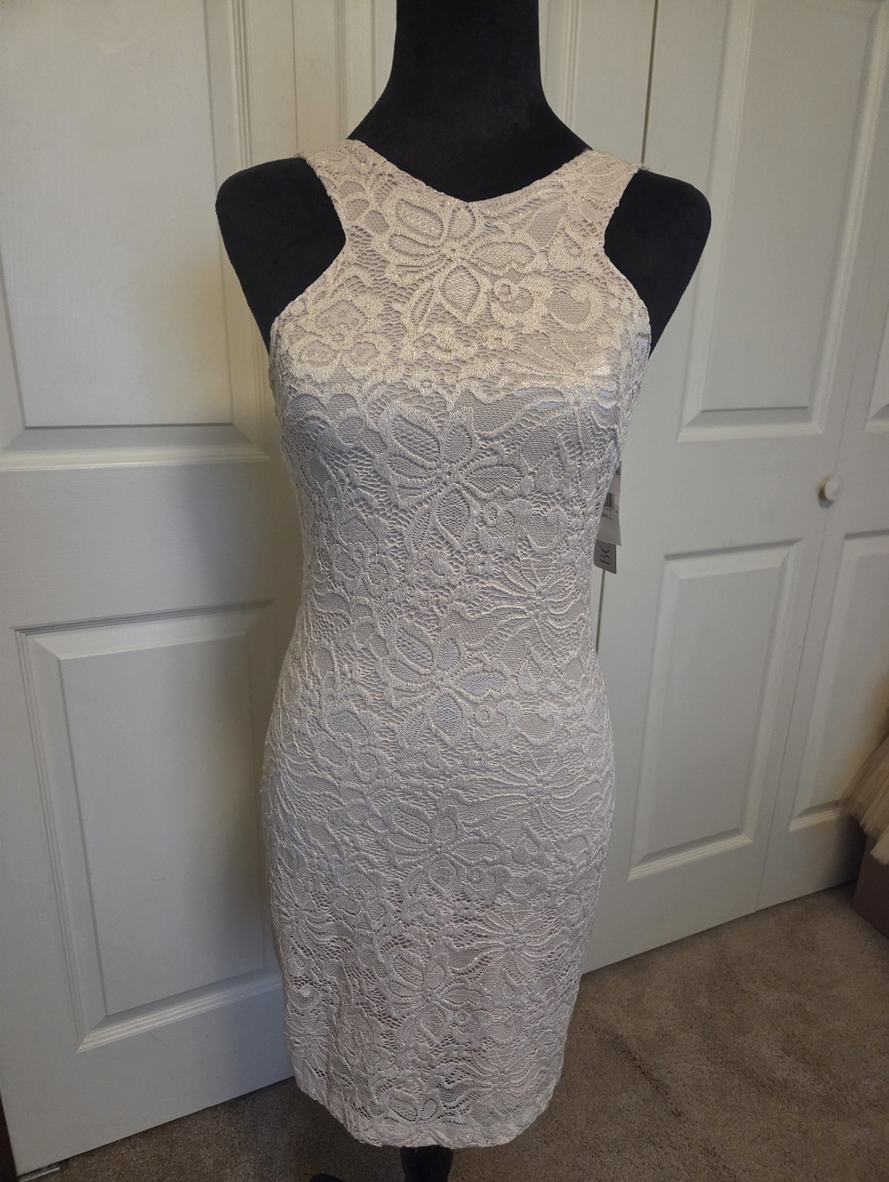 BCX Macy's Social DRESS HOCO Lace Shimmer GOLD CHAMPAGNE size SMALL New W Tags